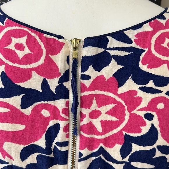 Anthropologie Maeve Peralta pink and blue bird patterned midi Dress Sz 2 - Picture 6 of 11